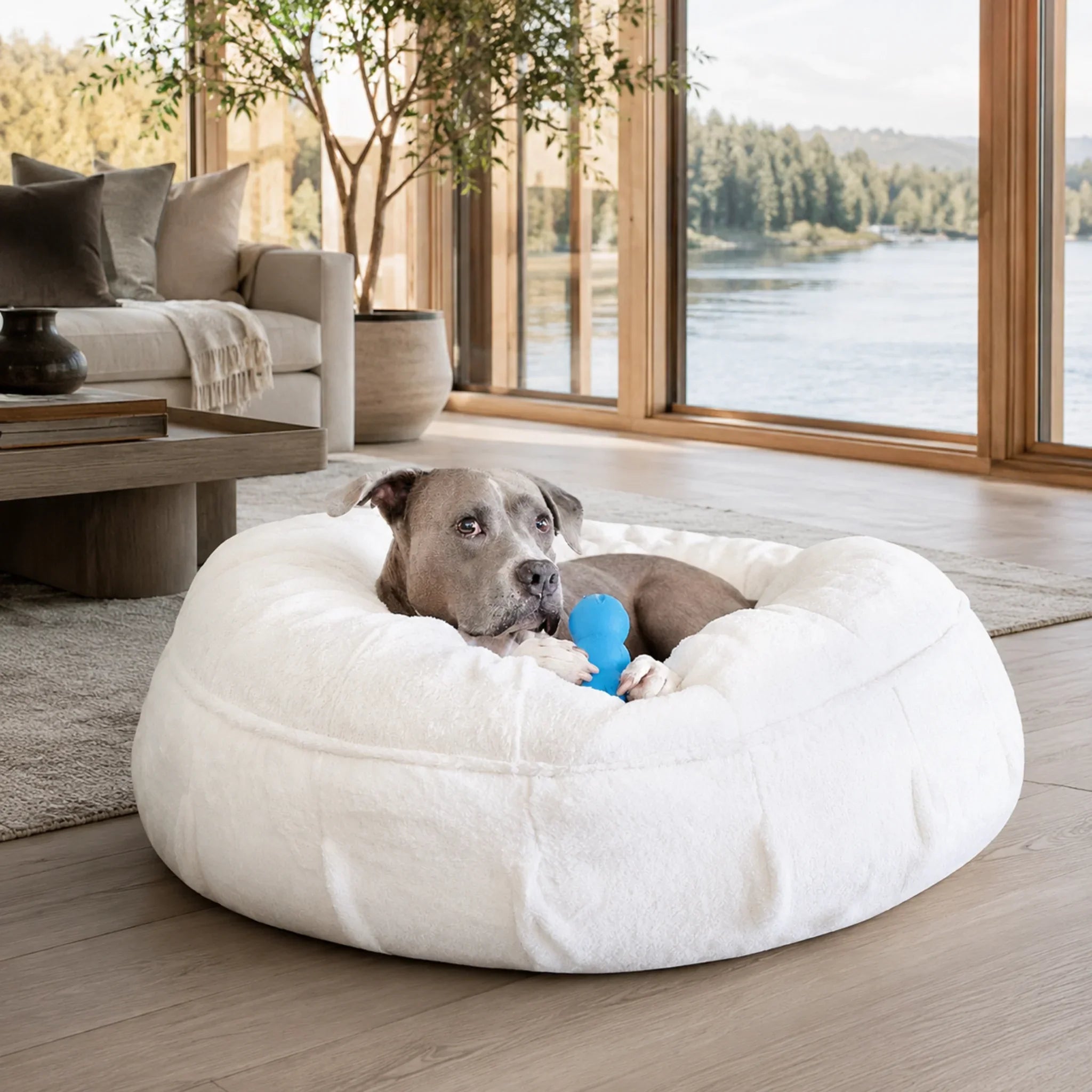 Raine Ortho Puff® Companion-Pedic® Luxury Dog Bed in Ivory, a plush cuddle nest handcrafted by our artisans in California
