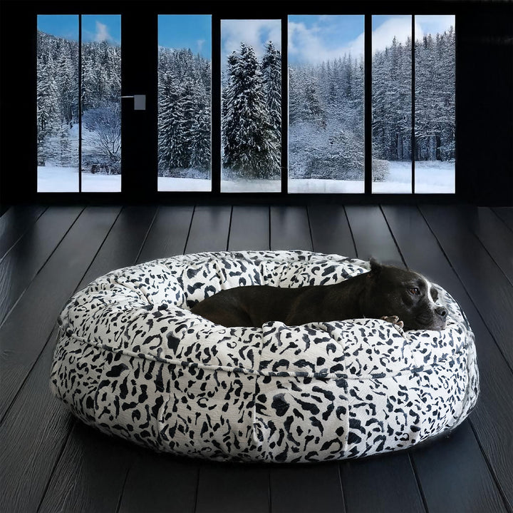 Animal Print Ortho Puff Companion-Pedic Luxury Dog Bed Black Leopard