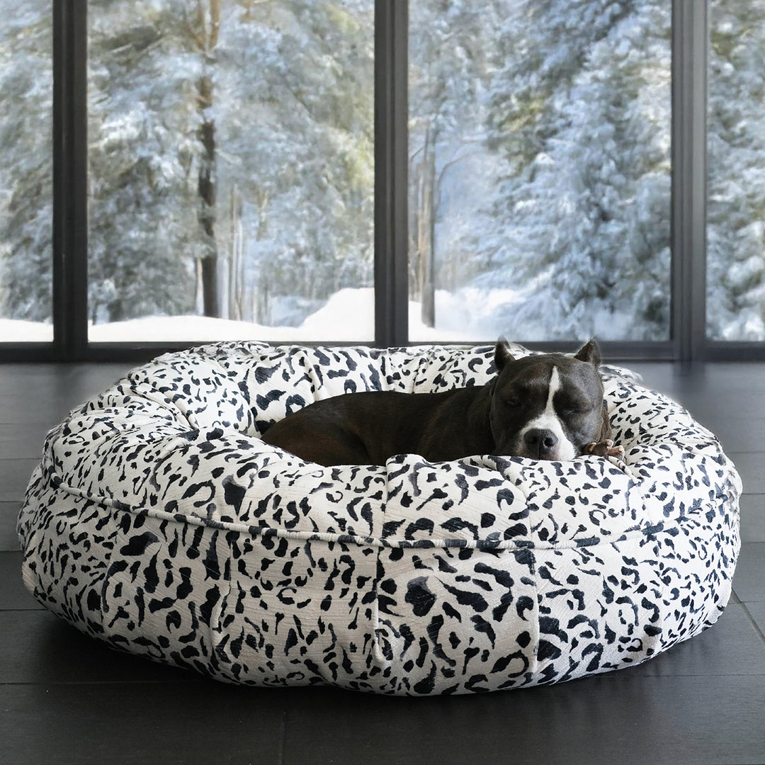 Animal Print Ortho Puff Companion-Pedic Luxury Dog Bed Black Leopard