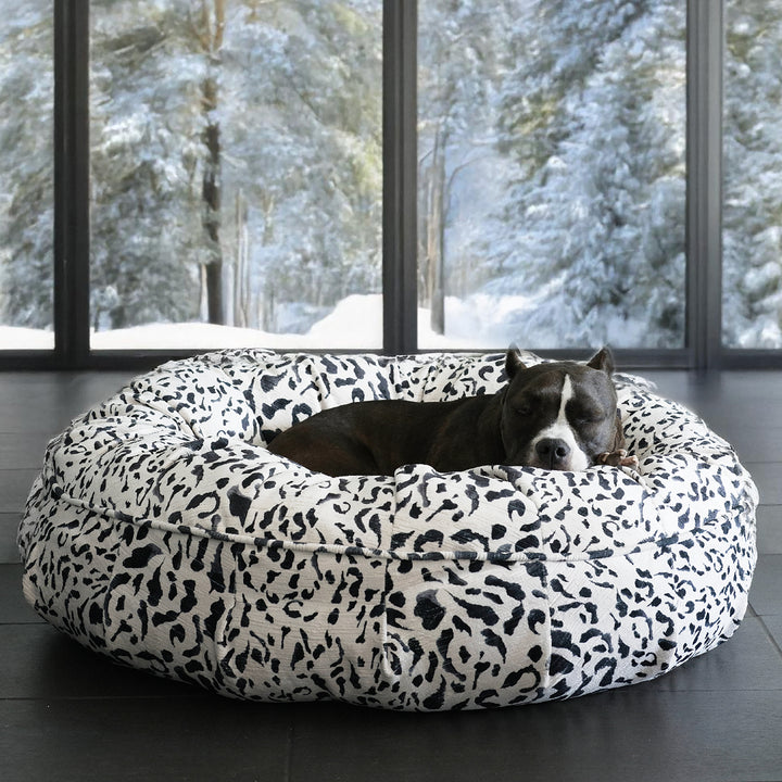 Animal Print Ortho Puff Companion-Pedic Luxury Dog Bed Black Leopard