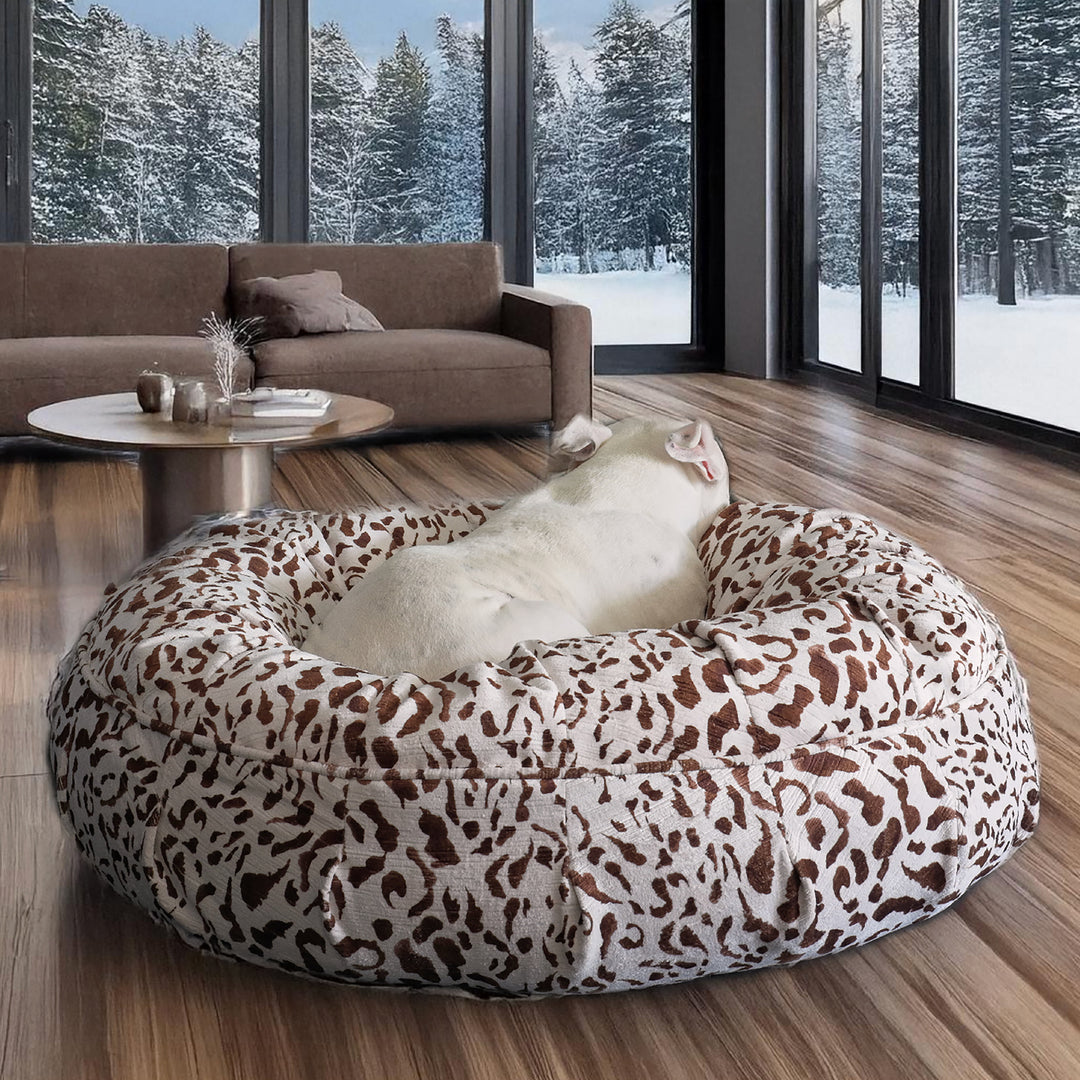 Animal Print Ortho Puff Companion-Pedic Luxury Dog Bed Chocolate Leopard