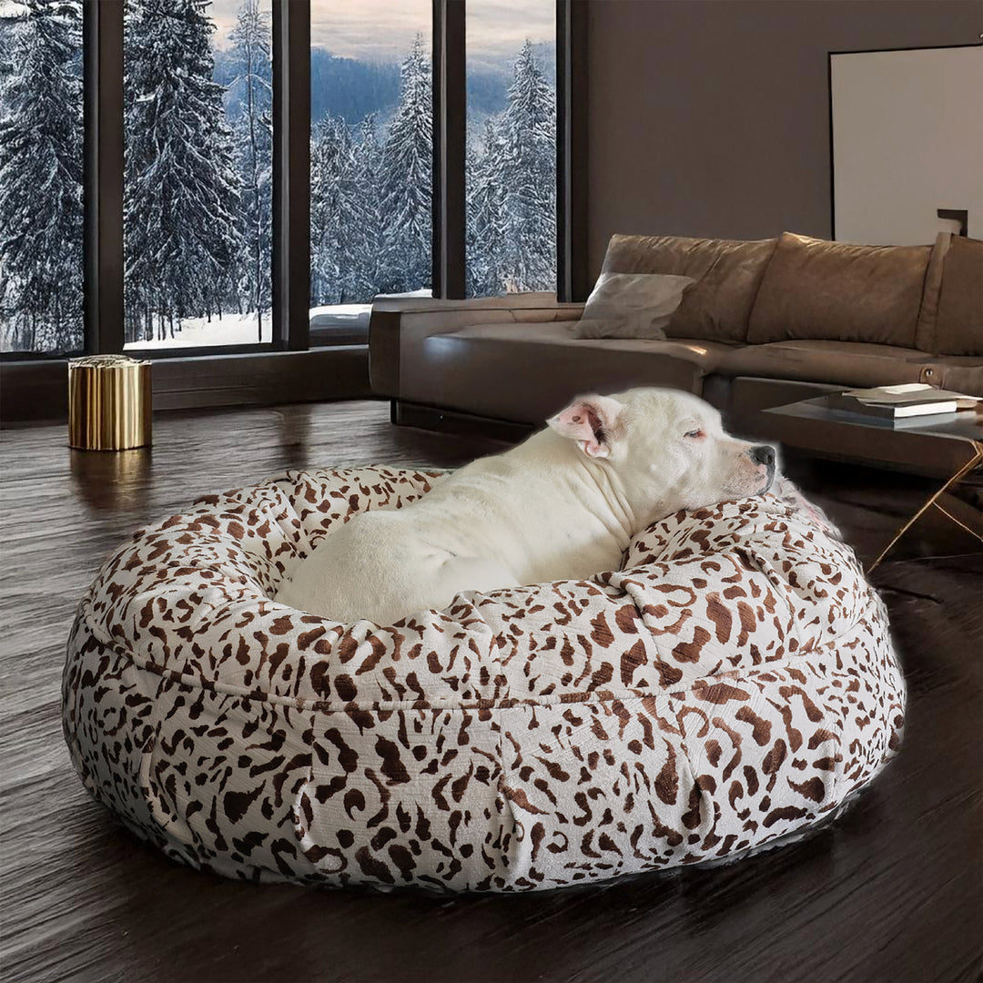 Animal Print Ortho Puff Companion-Pedic Luxury Dog Bed Chocolate Leopard