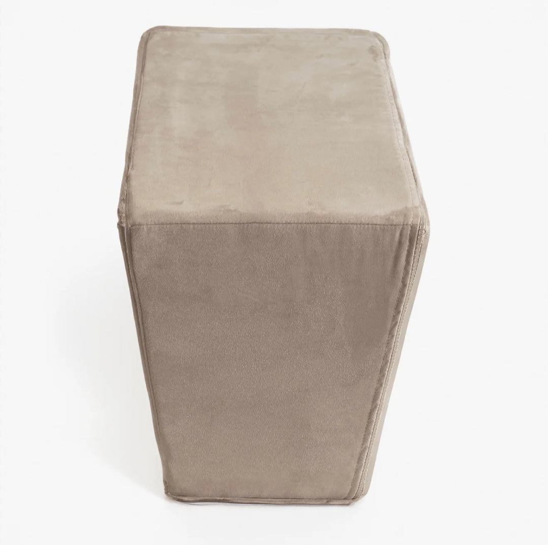 Animals Matter Companion Backseat Extender - Camel Stone luxury dog backseat extender on a white studio background, featuring plush taupe fabric and stitched seams.