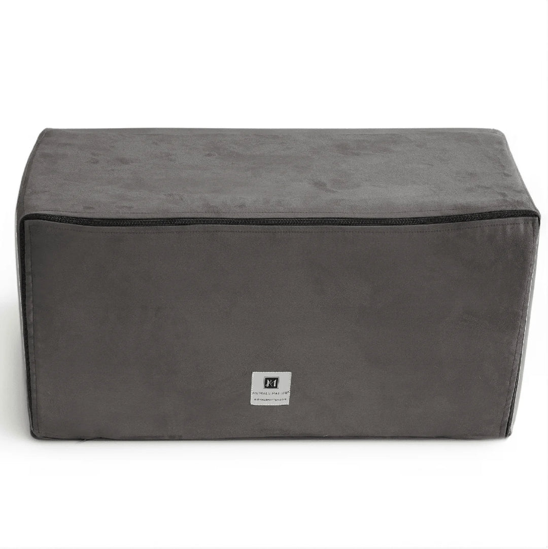 Animals Matter Companion Backseat Extender - Charcoal luxury dog backseat extender on a white studio background, featuring charcoal fabric, zipper trim, and branded label.