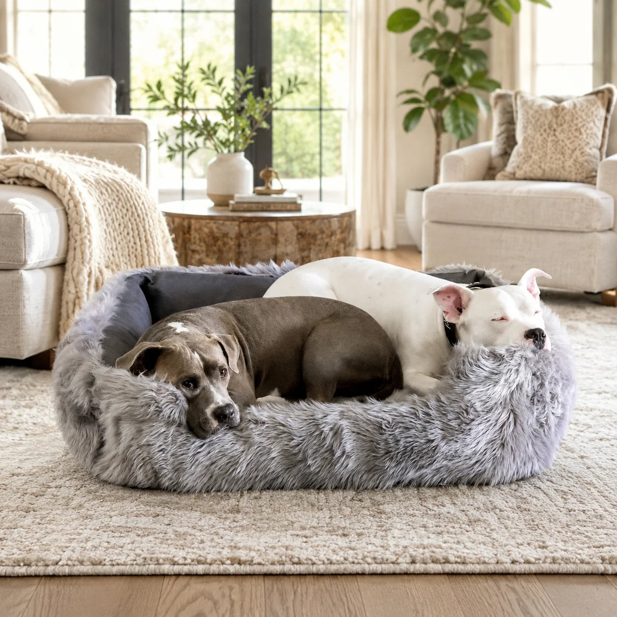 FurHaven Faux Fur & Velvet Top Sofa Pet Bed