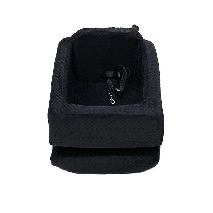 Animals Matter LA Dog Company Rider Turbo Car Seat Standard dog car seat in black, showing a quilted booster seat with interior safety tether on a white background.