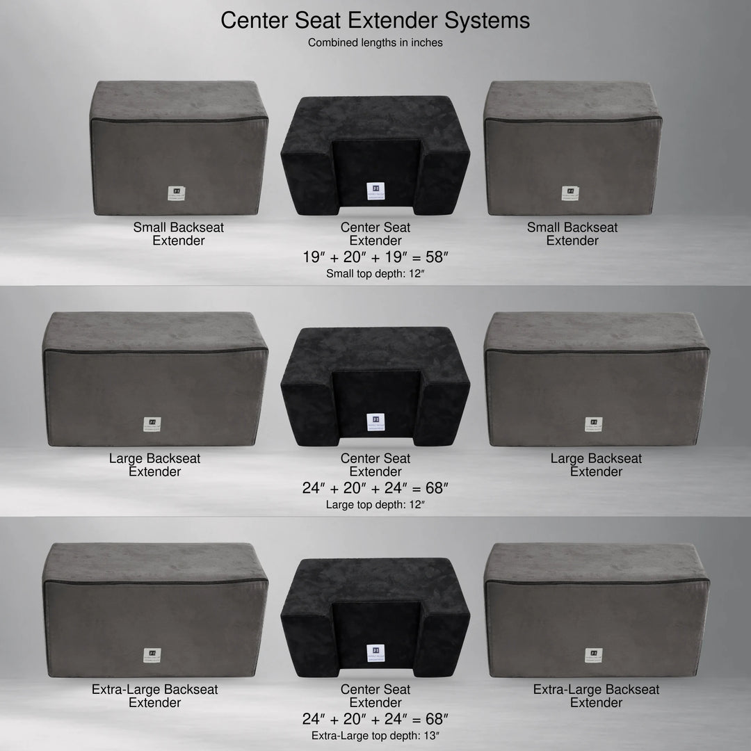 Center Seat Extender with two Small (58 in), two Large (68 in) or two Extra Large (68 in) Backseat Extenders