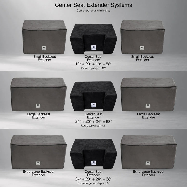 Center Seat Extender with two Small (58 in), two Large (68 in) or two Extra Large (68 in) Backseat Extenders