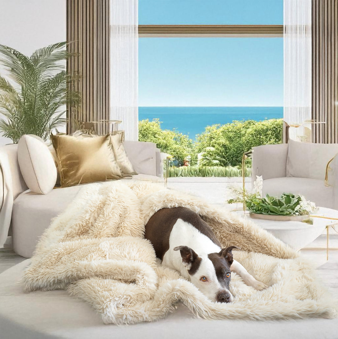 The Animals Matter Roxy Luxury Faux Fur Waterproof Dog Blanket Beach Sand